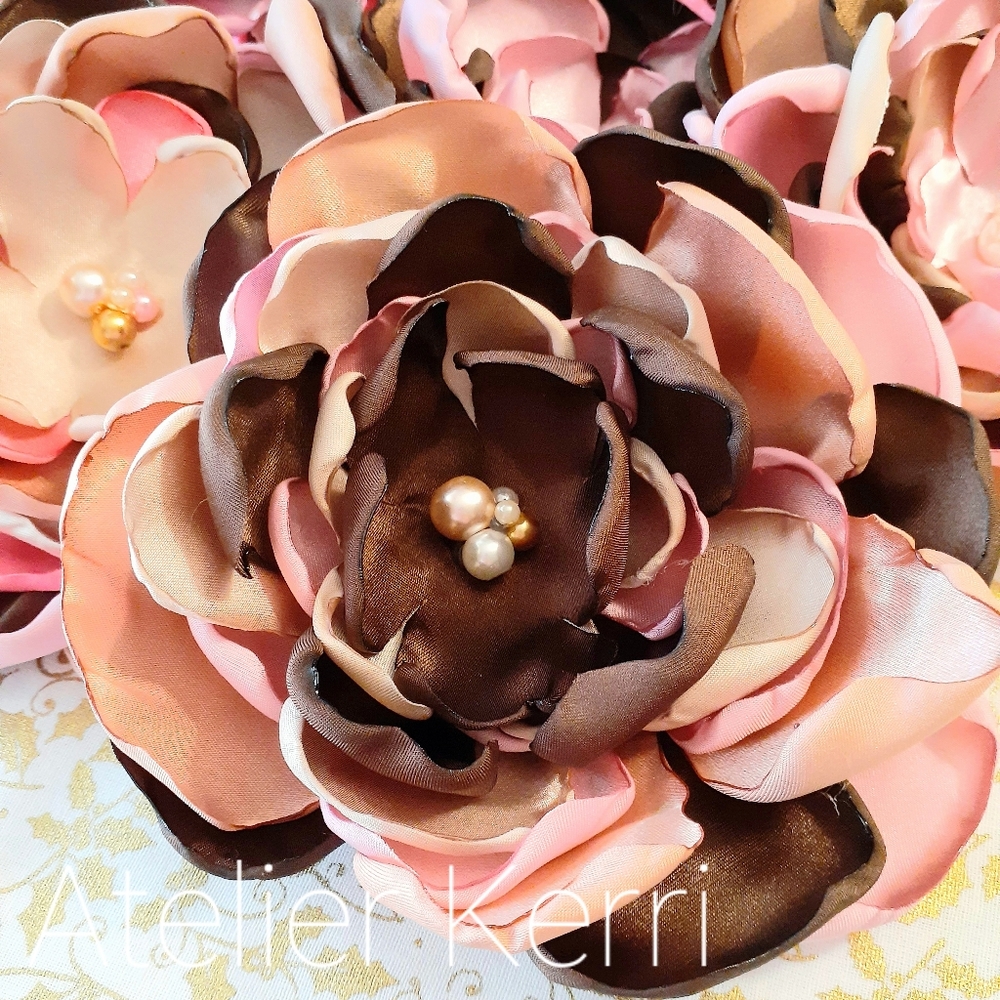 7pc Chocolate Autumn Blush Satin Flower Set - Picture 5 of 10